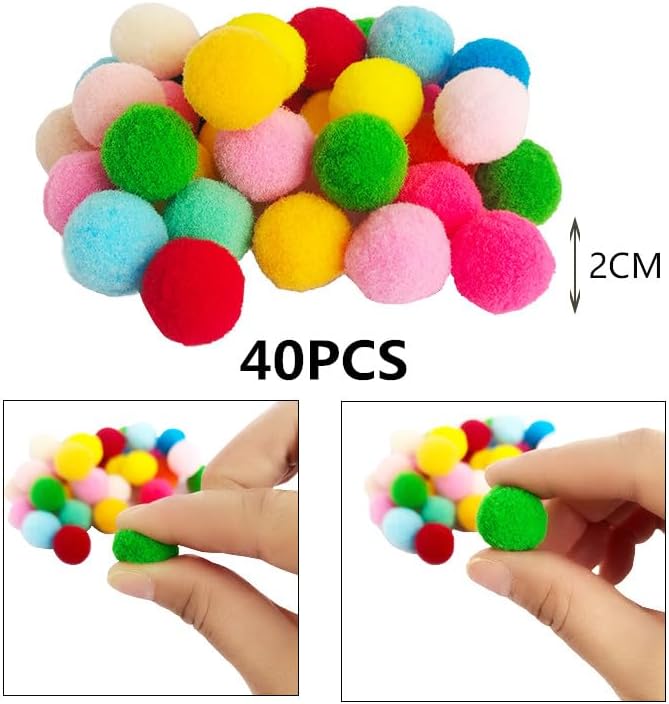 Miniatura 2 de Sexyppl Juego de 40 bolas de tirachinas de felpa coloridas, juego de tirachinas biodegradables, seguras y biodegradables, tirachinas de madera para