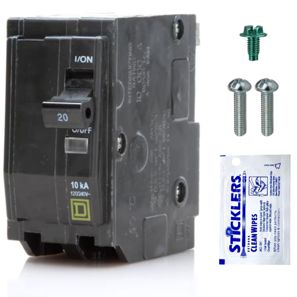 Genuine Square D QO220 QO 20 Amp Circuit Breaker Kit (1 Pack), 2-Pole, 20A, 120/240V, 10kAIC, Plug-in for QO Load Centers & Panel Box, Visi-Trip, New Replacement
