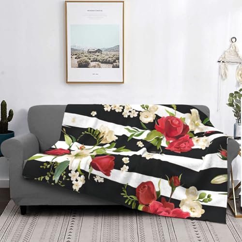 Couverture de lit d'exception EdWal microfibre de prestige imprimé floral et rayures chic
