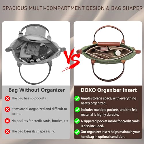 Image of Doxo Longchamp Medium Organizer Insert, Felt Bag Organizer with Multiple Pockets,Suitable for Le pliage M Tote Bag and More(Beige,M)