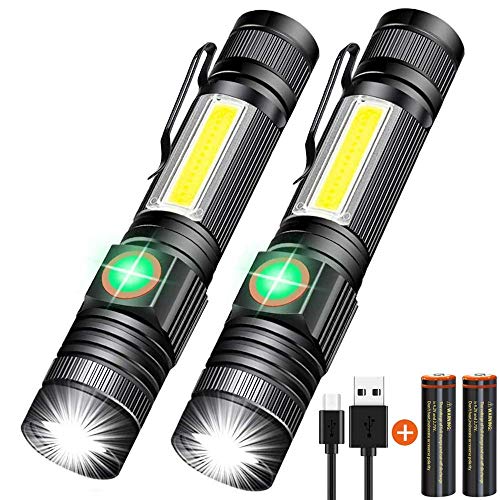 Rechargeable Flashlight, Magnetic Flashlight Super Bright LED, Tactical Flashlight Pocket-size with Clip, High Lumen, Waterproof, Zoomable, 4Mode for Camping, Emergency use, Battery Included, 2pack