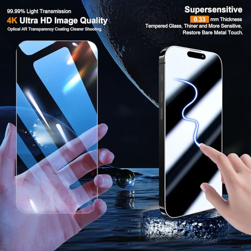 Image of QHOHQ 3 Pack Screen Protector for iPhone 15 [6.1 Inch] with 3 Pack Camera Lens Protector, Tempered Glass Film, HD Clear, 9H Hardness, No Bubbles, Case Friendly