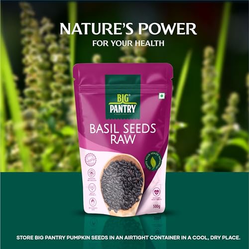 Image of Big Pantry Basil Seeds 500g | Premium Sabja Seeds for Drinks, Falooda & Desserts | High Fiber, Omega 3 & Plant Based Nutrition | Raw Tukmaria for Digestion, Weight Management & Hydration | Gluten Free