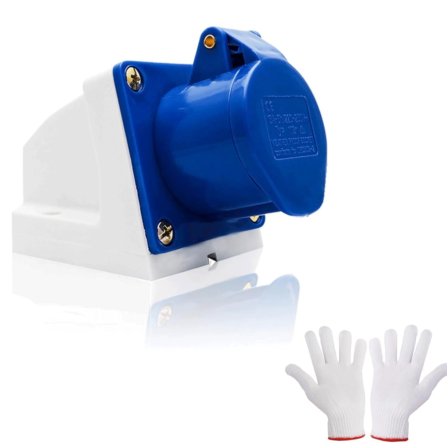 Fbbevwbk Blue 1Pc 3 Pin Industrial Plug, Ip44 16Amp Plug With Gloves For Camping Caravan Industrial
