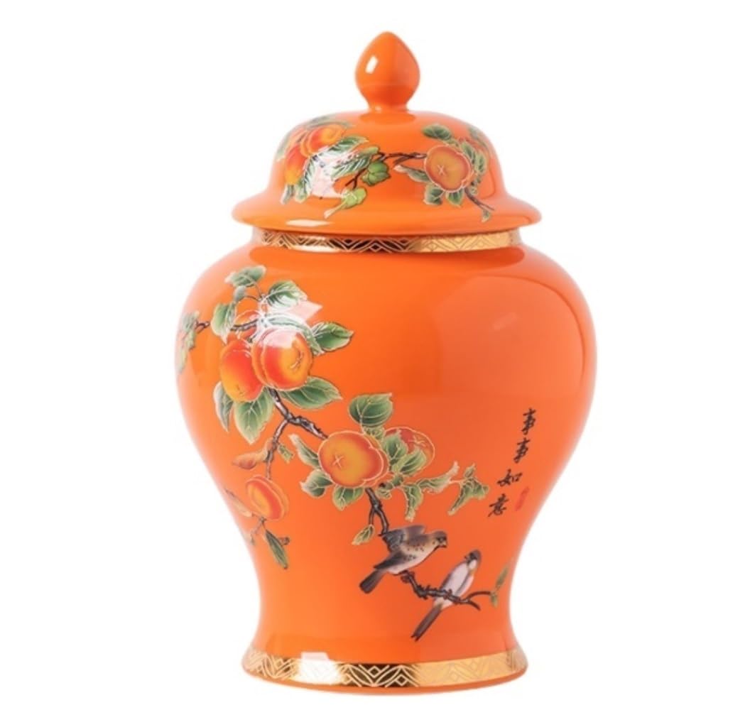 FLYIODFCXV Chinese Porcelain Ginger Jar with Lid(Orange)