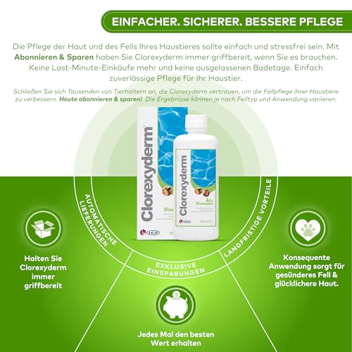 Clorexyderm 4% Shampoo für Hunde, Katzen & Pferde | Tiefenreinigung & Fellpflege | Unterstützt Hautfeuchtigkeit & Frische | Sanfte & Effektive Formel | 200ml