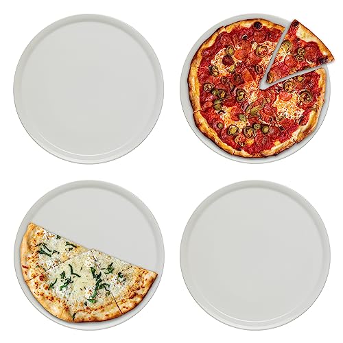 KHG 4er Set Pizzateller, extra groß mit 33cm Durchmesser in weiß, perfekt für Gastro und Zuhause, hochwertiges Porzellan, Spühlmaschinengeeignet & perfekt Stapelbar im zeitlosem Design