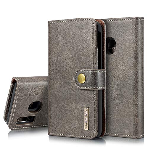 Étui portefeuille amovible cuir véritable gris compatible Samsung Galaxy A40 antichoc