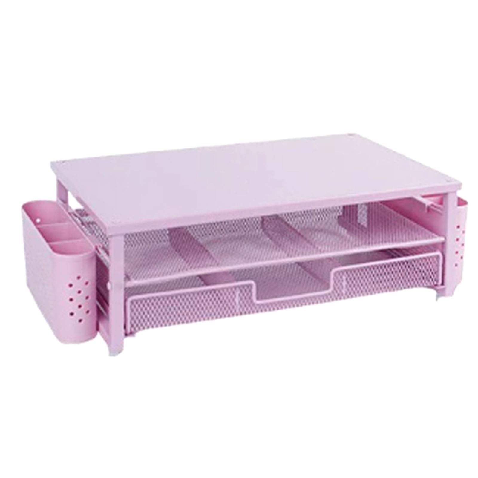 Supporto per schermo con cassetto di ventilazione, portapenne, tazza a doppio strato, in metallo, con organizer da scrivania laterale, monitor in alluminio
