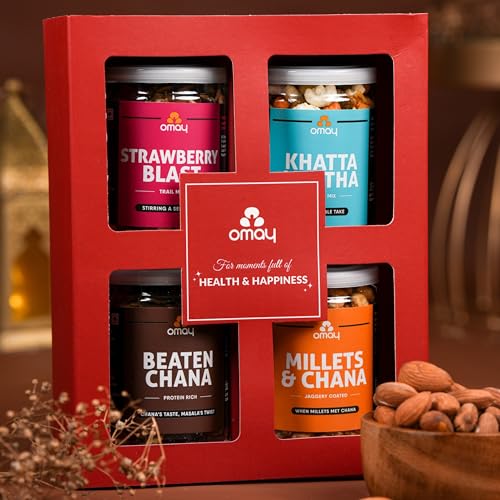 Omay Foods Supreme Treats Gift Box I Diwali Gift Hamper I Roasted, Healthy Snacks I Corporate Diwali Gifts for Clients & Employees I Healthy Gift Hamper with Gourmet Snacks I Premium Gift Box I Festive Hamper