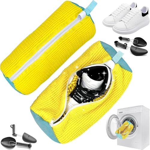 Alriedy Lot de 2 sacs de lavage pour chaussures de 39 x 19 cm avec fermeture éclair - Réutilisables - Pour chaussures de sport - Jaune