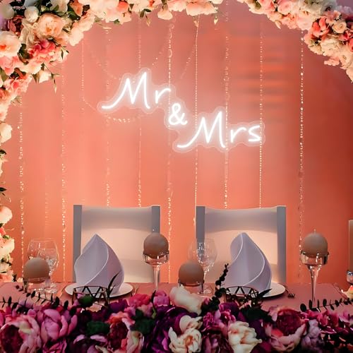 Image of Mr and Mrs Neon Sign for Wedding Party Decor 16.5 x 8.6 inch | Mr & Mrs Sign Anniversary Backdrop Decorations Gift for Reception, Newlywed Gift