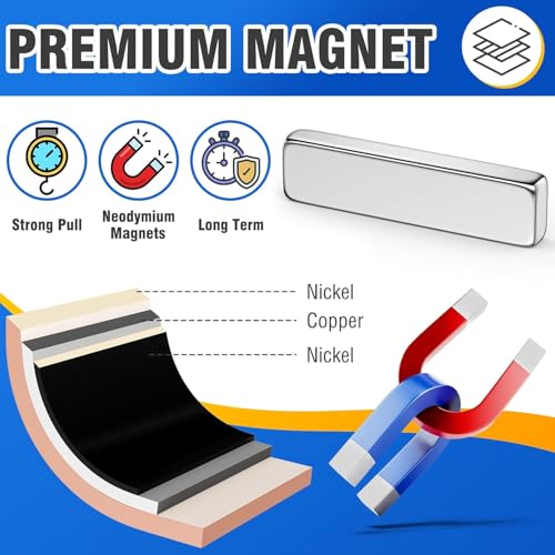 Image of Grtard 120 Pack Powerful Neodymium Bar Magnets, Rare Earth Magnet Bar, Rectangle Magnet, Neodymium Magnets for Outdoor, Fridge, Whiteboard-Mix Size