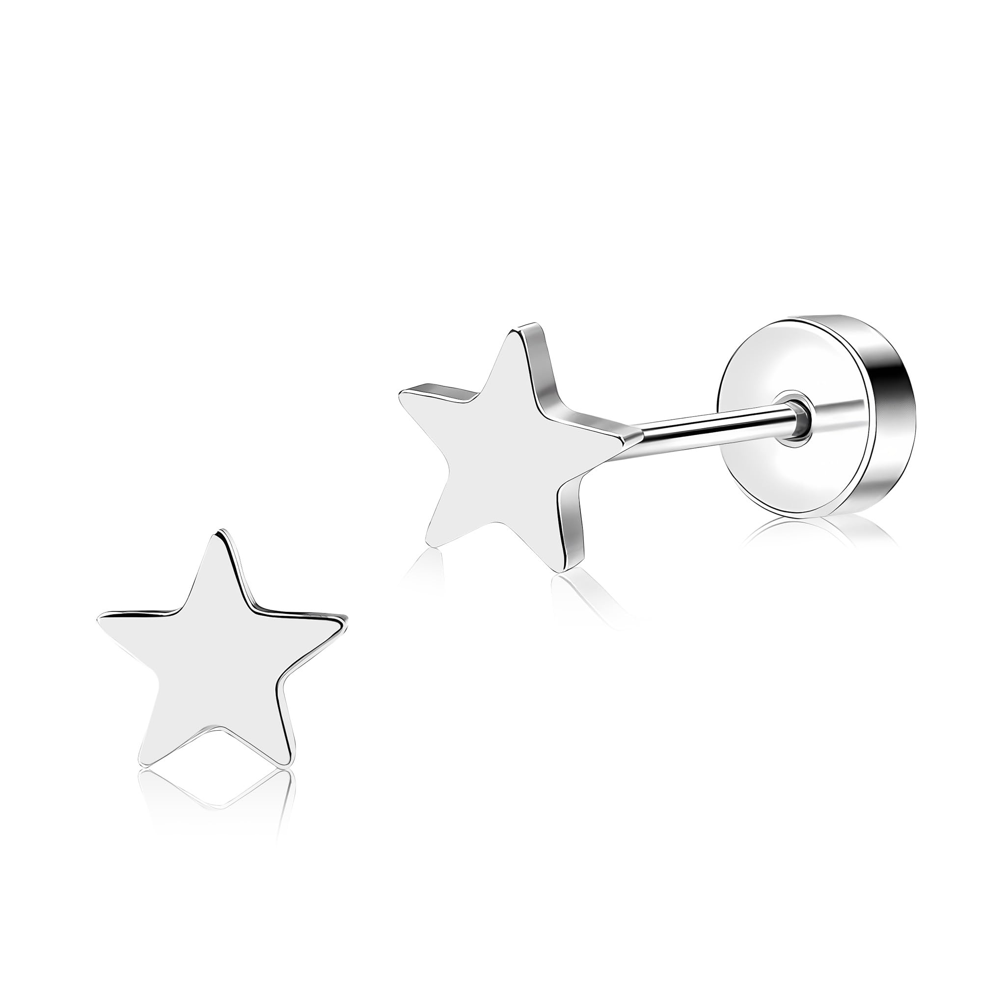 ZDE Titan Damen flach zurück Herz Ohrringe Frauen Nicht-Nickel Ohrringe hypoallergen Knorpel Ohrstecker für empfindliche Ohren einfache klassische 5mm flach Ohrstecker