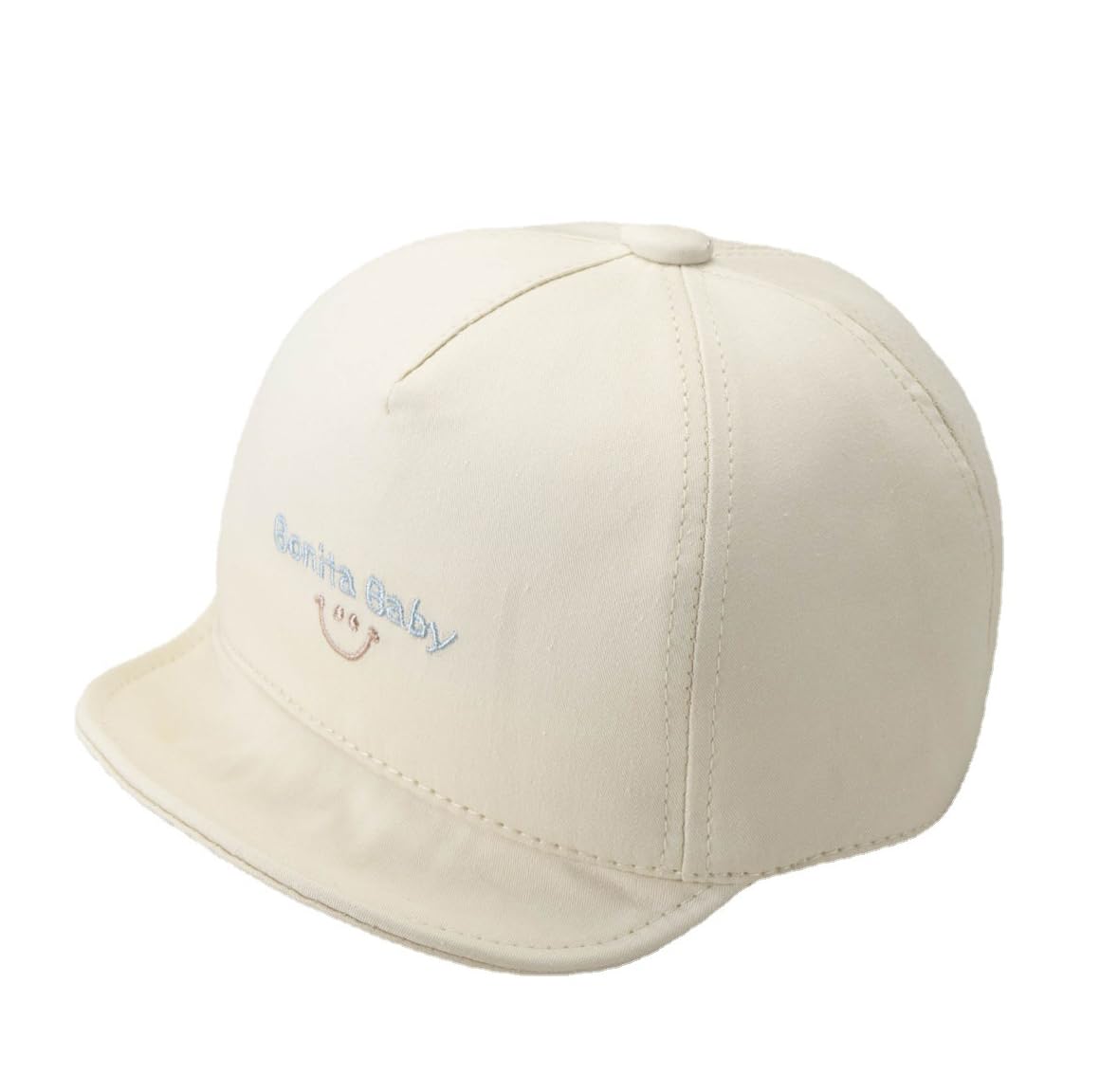 iNszkoos Infant Baby Soft Brim Baseball Cap 3-24 Months Newborn Sun Protective Summer Sun Hat Adjustable Smiley Embroidered Toddler Cotton Cap UPF 50+ Beige
