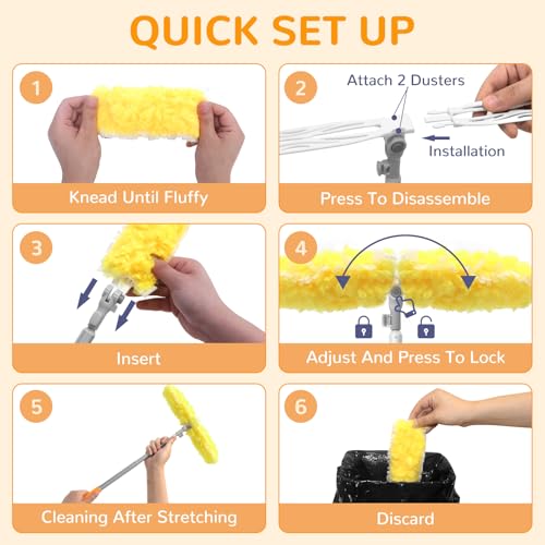 Image of 6 ft Long Handle Extendable Duster with 50 Refills for Swiffer Duster, Heavy Duty 360 Microfiber Dusting Kit for High Ceilings, Ceiling Fans, Tall Windows, and Hard-to-Reach Areas