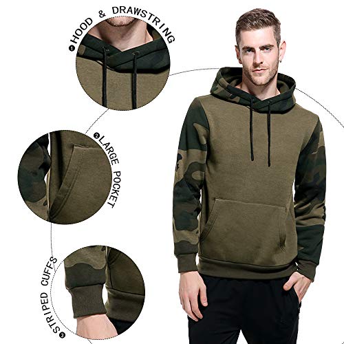 Image of AOTORR Men's Pullover Hoodie Blend Fleece Long Sleeve Contrast Color Military Sweatshirt with Kanga Pocket