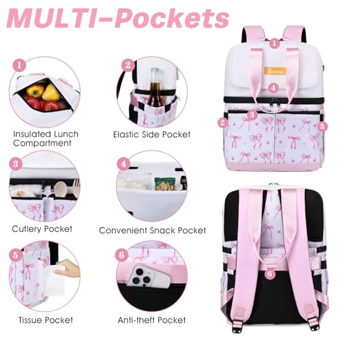 Image of Scothen Backpack Cooler with Double Decker & 12 Ice Packs- Keeps 36 Cans Cold for Up to 24 Hours- Waterproof & Leak Proof Insulated Cooler Backpack- Stylish Cooler Bookbag for Women Travel Work Beach