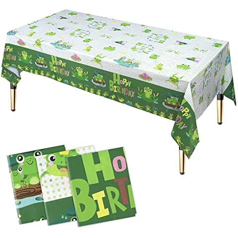 HHLCWA 3 Pack Frog Party Tablecloths, Cute Cartoon Frog Plastic Table Cover for Cartoon Frog Themed Birthday Party Supplies Decorations, 86.6 x 51.2in Cover