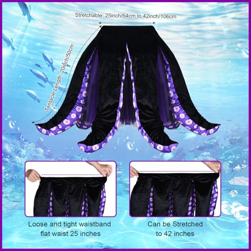 Halloween Octopus Costume Adult Under The Sea Costume Halloween Costumes for Women with Black Purple Tentacle Skirt Tutu Skirt T-shirt Necklace Earrings Crown2