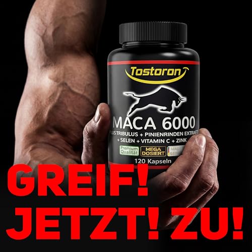 MACA Kapseln hochdosiert + extra stark - 120 Kapseln, Maca Pulver Extrakt, Tribulus terrestris, Pinienrinde, natürliches Vitamin C, Selen, Zink trägt zum Erhalt eines normalen TESTOSTERON SPIEGELS bei