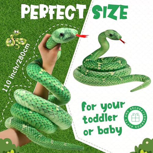Hiboom Giant Snake Plush 110 Inch Large Stuffed Animal Snake Realistic Stuffed Snake Lifelike Plush Snake Toy Gifts for Birthday Party Prank Props