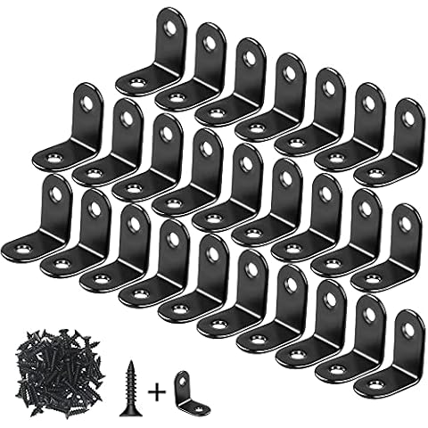 Jetmore 26 Pack L Bracket Corner Brace Sets, 0.78x0.78 Inch Black Stainless Steel 90 Degree Right Angle Brackets Fastener with Screws for Wood, Shelves, Furniture, Cabinet Cover