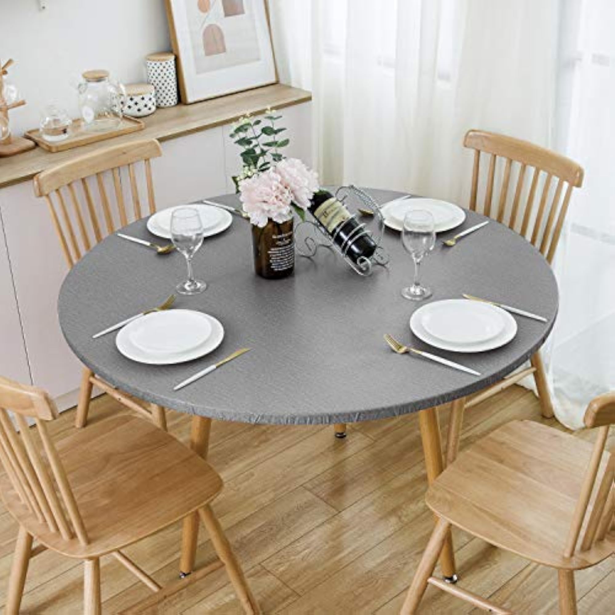 Round Vinyl Tablecloth with Elastic Edge