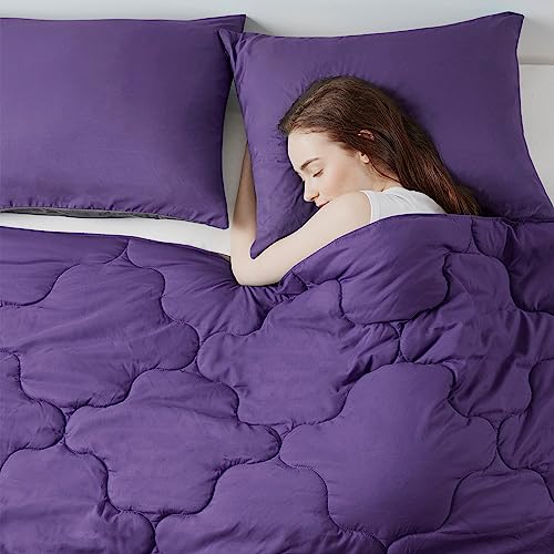Image of Comfort Spaces Vixie Comforter Set-Modern Geometric Quaterfoil Cloud Quilted Design All Season Down Alternative Bedding, Matching Shams, Full /Queen(90 inchx90 inch), Microfiler Reversible Purple /Charcoal