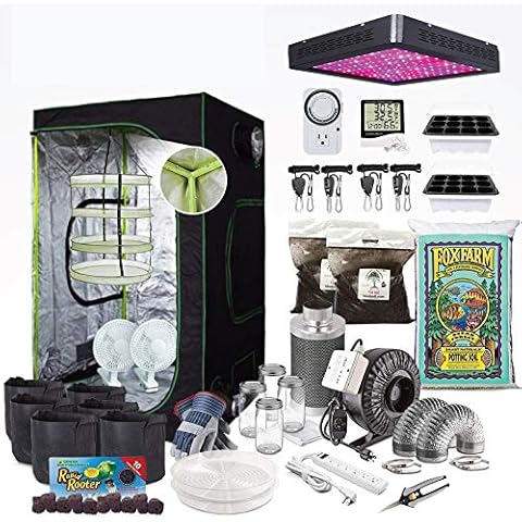 The BudGrower 48" x 48" x 80" Complete Grow Tent Kit - 600 Watt LED Grow Light, Rope Hangers, Grow Plant Pot Soil, Heat & Humidity Monitor, Electronic Timer & More - Easy Indoor Setup Grow Kits Cover