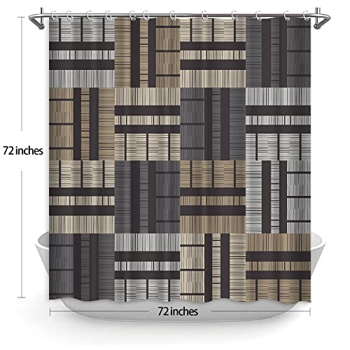 Jofei Brown Grey Retro Patchwork Shower Curtain Black Rustic Farmhouse Bath Curtain Country Tan Plaid Polyester Fabric Bathroom Decor Curtain Sets 72X72 Inch #TOP3