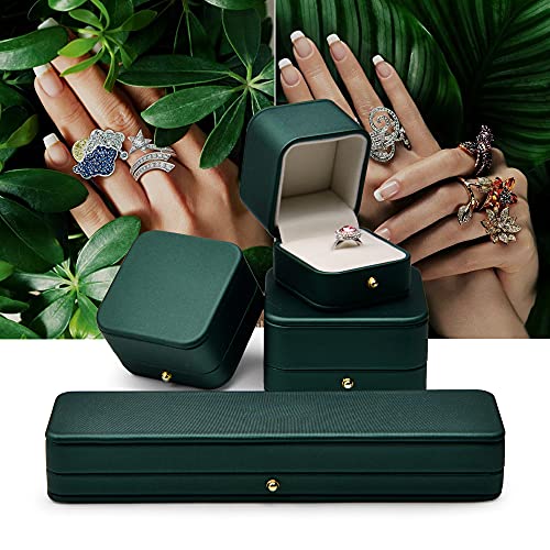 Leather Ring Box Jewelry Gift Box Ring Holder For Birthday, Proposal, Engagement,Wedding, Valentine's Day Gifts (Green)