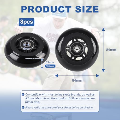 Roues de rollers en ligne LALAGO 84mm avec roulements ABEC 9 pour patins de rechange