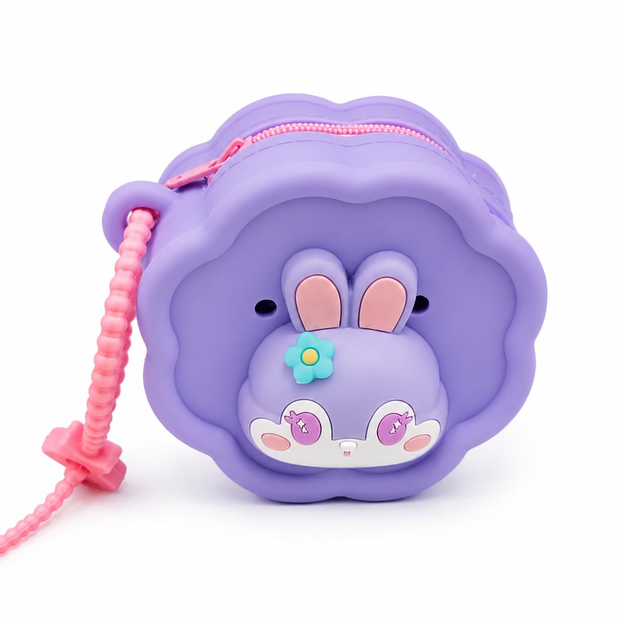 Bunny Silicone Coin Purse for Kids Flower Shape Mini Zipper Wallet Purple(1Pc)-image-45