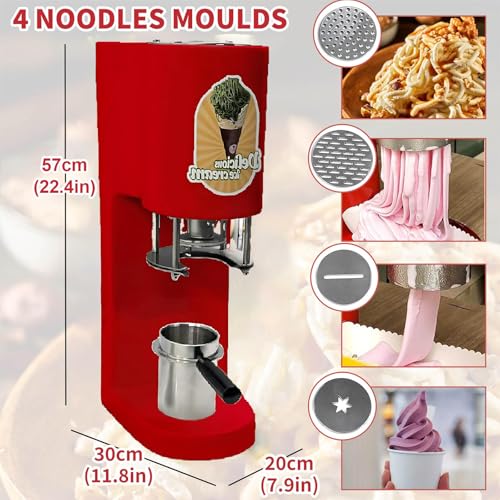 Italienische EIS-Spaghetti-Maschine, 80-W-Eisformmaschine, Schnellstart, Leicht Zu Reinigen, Softeismaschine Für Geschäfte Und Gastronomie, Rot, Gelb, Weiß,Red – Bild 5
