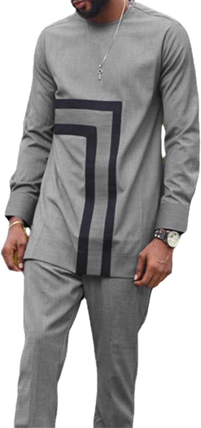 RXEARS 2-delige outfit voor heren, trainingspak, lange mouwen, loungewear, pak met shirt broek, traditionele Dashiki Kurta-set, # 6, 3XL