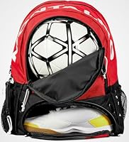 MONTALMO Rucksack für Basketball, Voley, Handball, mit Schuhfach und Ballfach, Sportrucksack für Jungen, Mädchen (Rot/Schwarz)