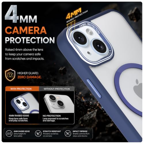 Image of Pikkme Back Cover for iPhone 14 | Shockproof | Mag-Safe Compatible | Hard Transparent Back | Premium Raised Camera Protection | Bumper Case (Blue Mag-Safe)