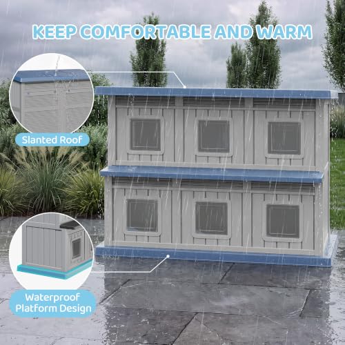 Image of Fancyango Cat House Bed Cave, Cat Houses for Outdoor Cats, Grey-Blue