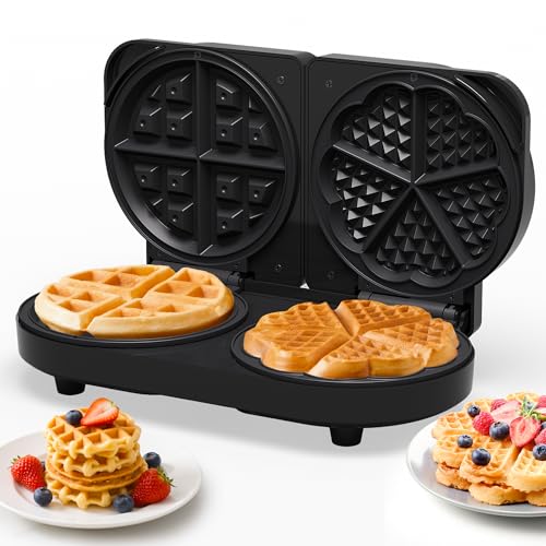 Image of Double Belgian Waffle Maker: Electric Waffle Machine with 2 Adjustable Browning Control, Nonstick Heart Waffle & Classic Waffle Iron, Easy Cleanup, Breakfast Maker with Indicator Light
