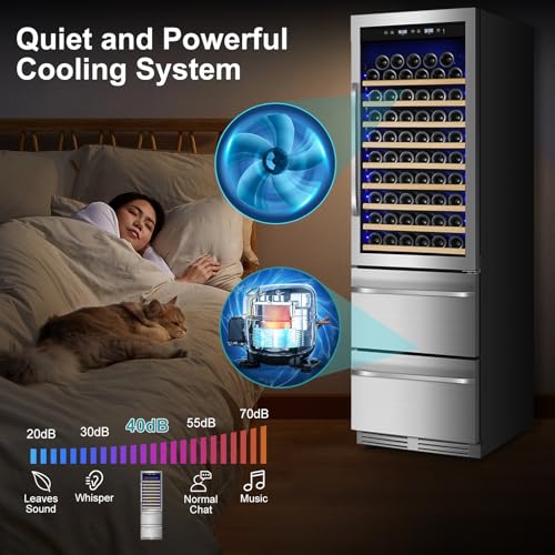 Image of 24 Inch Wine and Beverage Refrigerator, 2 IN 1 Dual Zone Drawer Beverage Fridge Wine Cooler, Built-in or Freestanding Beverage Cooler with Powerful Compressor, Holds 108 Bottles and 150 Cans