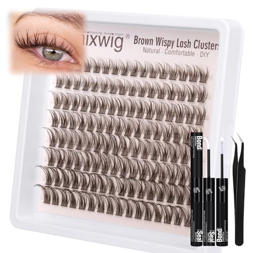 Braune Wimpern Extensions Wispy Lash Cluster Natürliche Künstliche Wimpern Dark Brown Cluster Lashes D Curly 10-16MM DIY Wimpernverlängerung by Lvmixwig