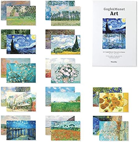 モノライク アート ゴッホ & モネ ポストカード Art Gogh & Monet Postcard - 24セットの感性的なデザインはがきデイリーはがき、雰囲気のあるきれいなはがき長方形はがき、デザイン文句