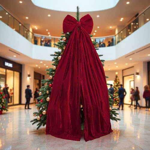 Nudo de Navidad de terciopelo rojo Mimoqk de 178x40 cm para decorar el árbol 4