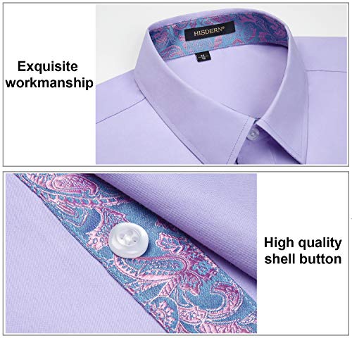 Image of HISDERN Mens Business Dress Shirts Long Sleeve Casual Button Down Shirt Formal Inner Collar Contrast Shirt for Men Wedding