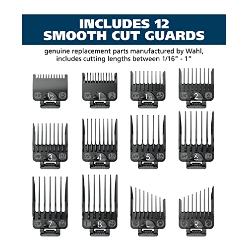Wahl Clipper Genuine Smooth Cut Guide Comb Set With Hair Clipper Guard Organization Caddy, 12 Full Size Guards From 1/16” To 1” For Increased Cutting Performance And Convenient Storage - 3291, Black #TOP3