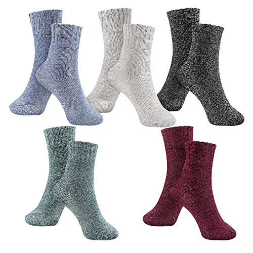 Thatso 5 Pairs Winter Wool Socks for Women, Cold Weather Vintage Soft Warm Hiking Socks, Thick Knitted Cozy Crew Socks Gifts(One Size,B)