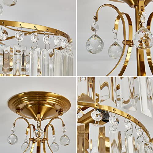 CVKASH 5 -Lights Crystal Gold Chandelier Fixture Modern Semi Flush Mount Ceiling Light with E12 Ceiling Lighting for Bedroom Living Room Kitchen Hallway Dining Room,D15.35 x H20.07 by CVKASH - Image 6