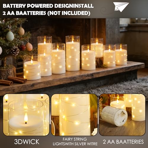 Image of kakoya Flameless LED Candles with Timer 12 Pc Flickering Flameless Candles for Romantic Ambiance and Home Decoration Stable Acrylic Shell,with Embedded Star String,Battery Operated Candles(White)