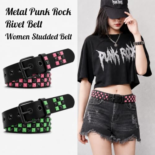 Image of Studded Belt, Metal Punk Rock Rivet Belt with Bright Pyramid Studded for Women Men